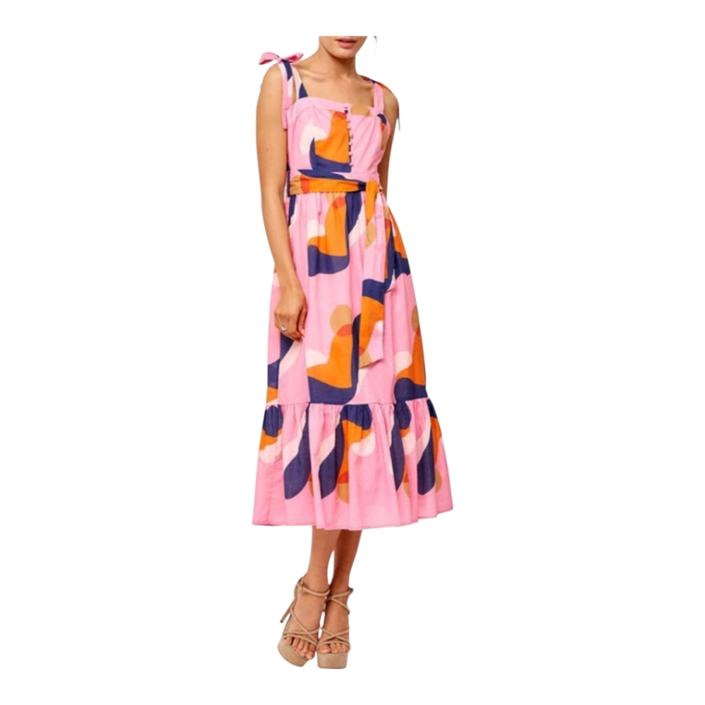 Ciebon Roma Apron‎ Cotton Midi Shealth Dress In Pink